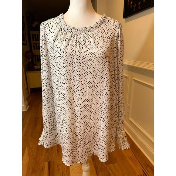 Carolina Belle White Black Dots Ruffle Neck Blouse Plus 2X - Picture 4 of 9
